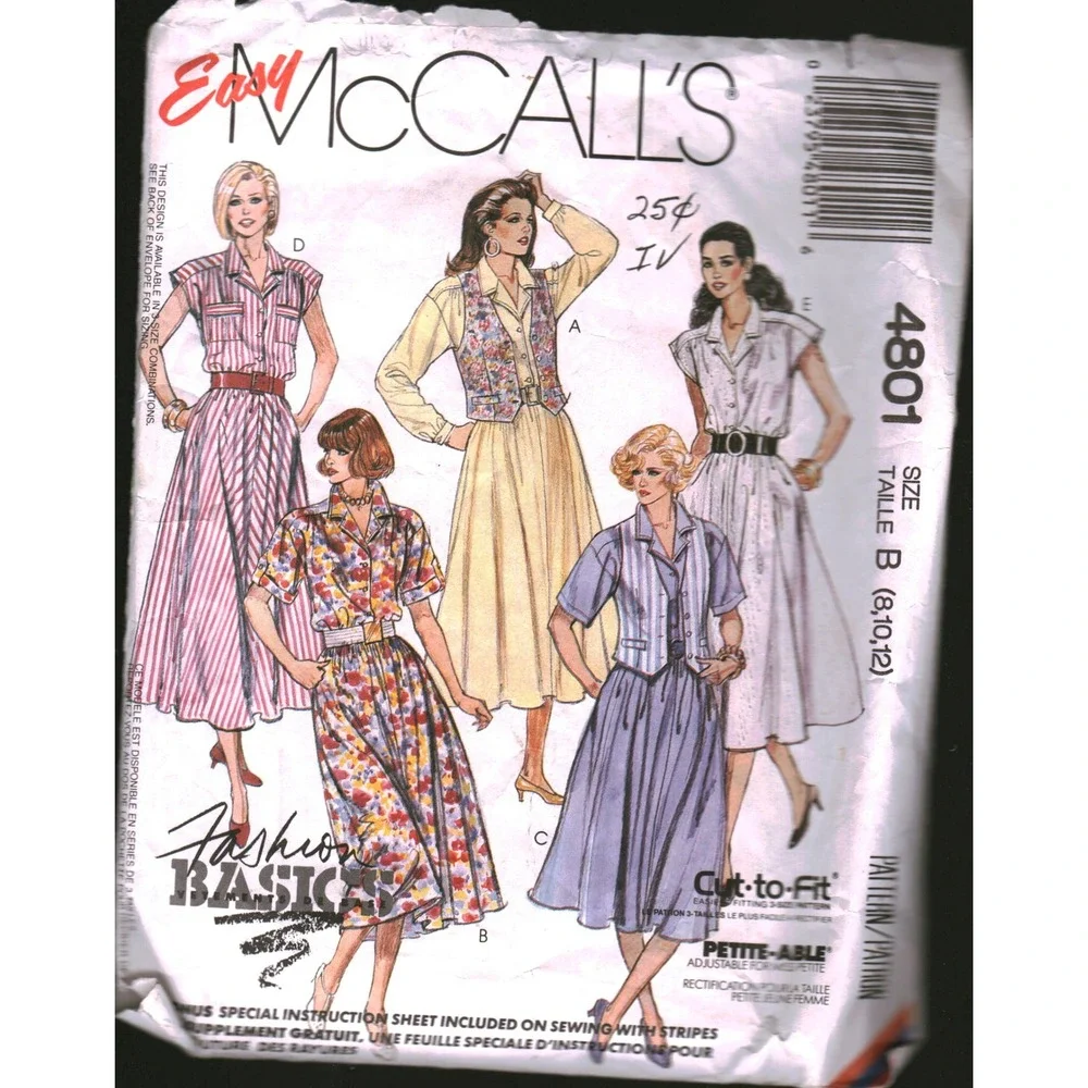 Vintage McCall's 4801 Sewing Pattern Dress and Vest Size 8-12 Cut-to-Fit 1990